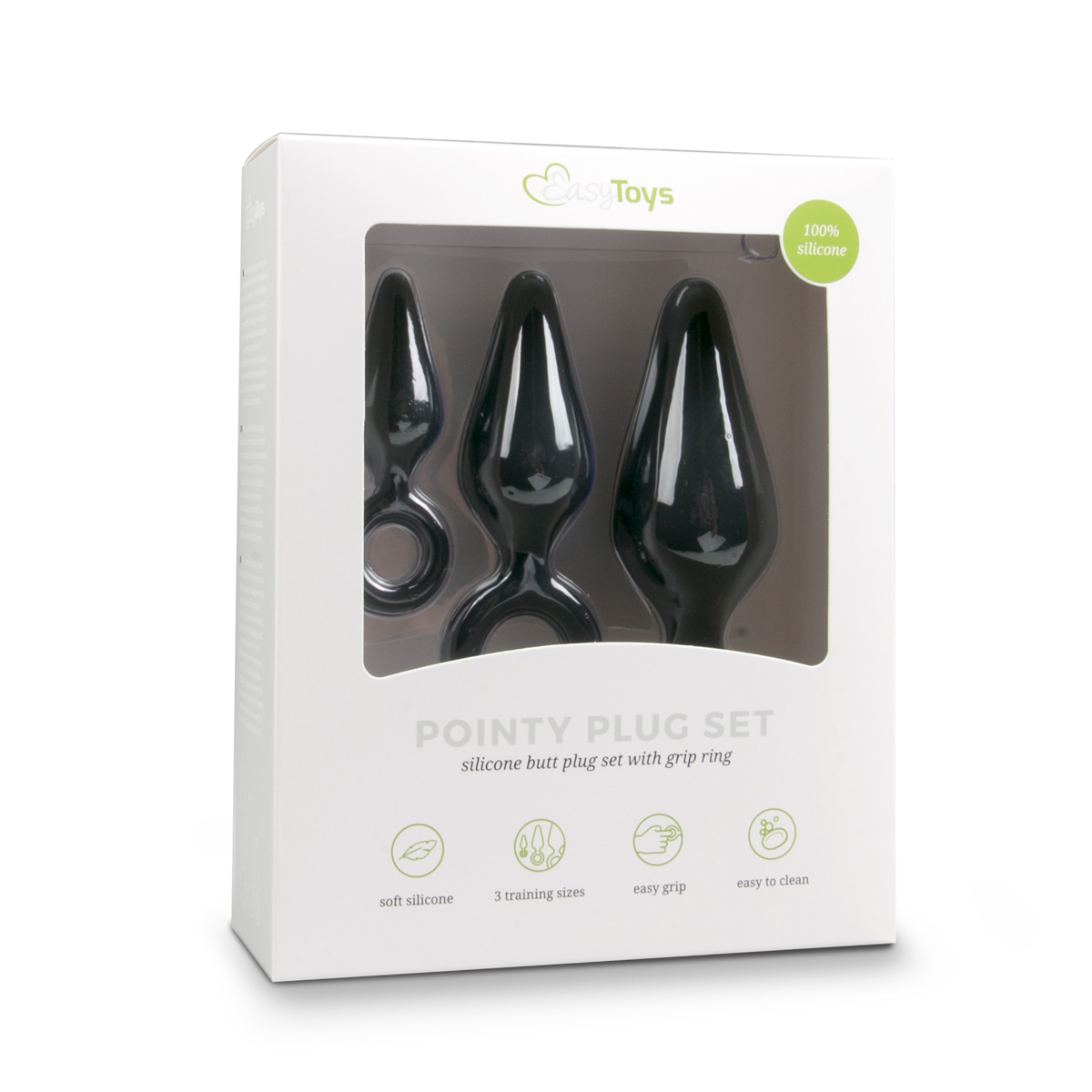 Schwarze Buttplugs mit Rückholring - Set