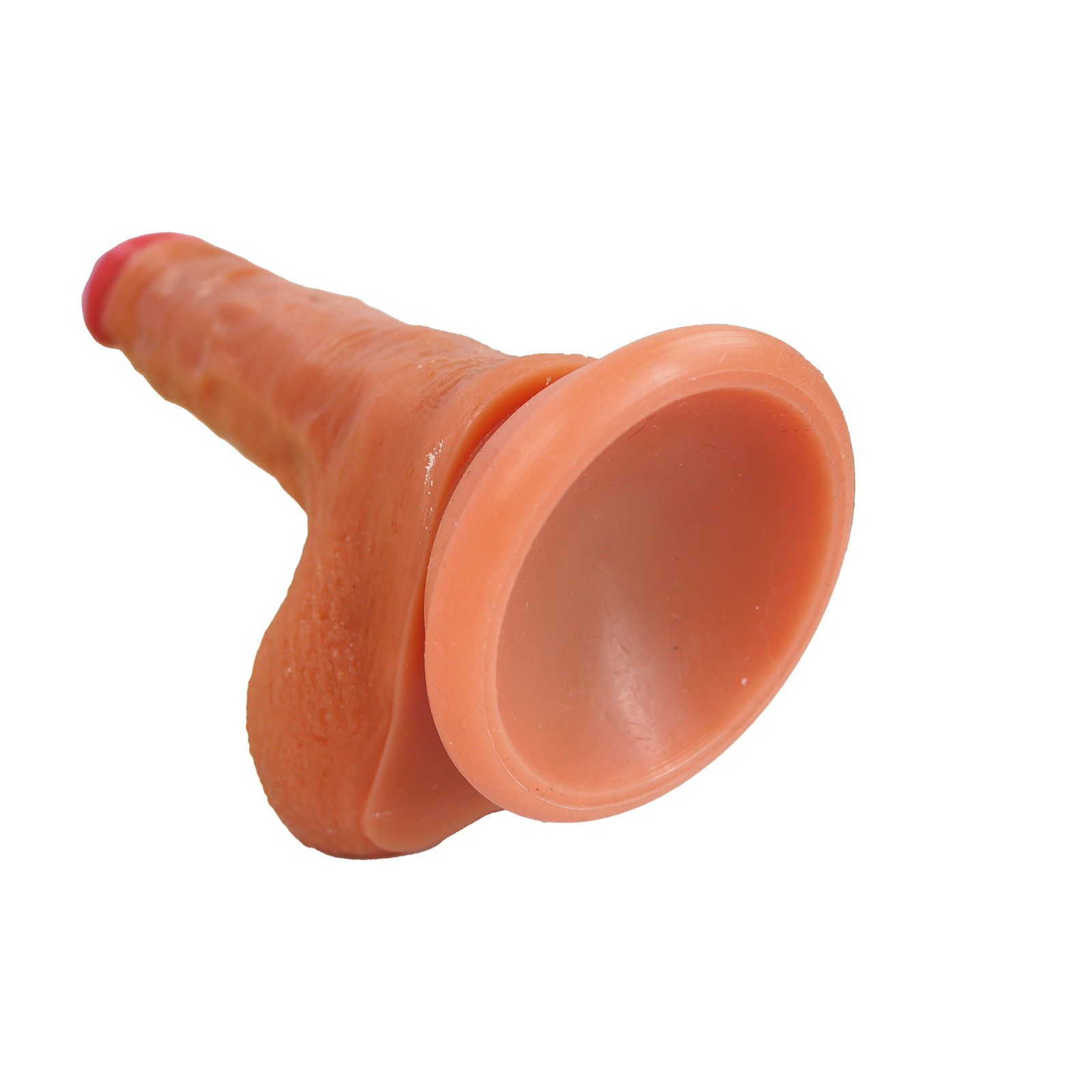 Realistischer Dildo leicht braun mit Saugnapf – 17,5 cm Gesamtlänge, 12 cm einführbar, naturgetreu, mit Adern & Hoden, hautfreundliches Silikon, flexible Struktur, 3 cm Durchmesser