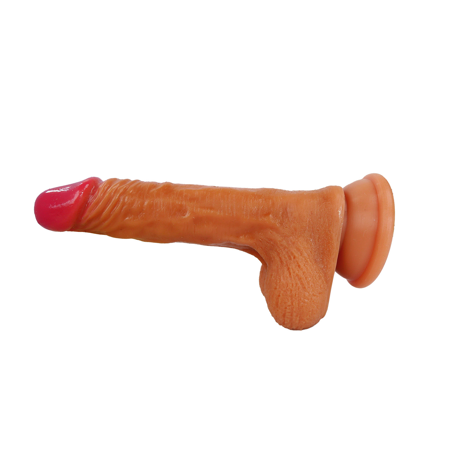 Realistischer Dildo leicht braun mit Saugnapf – 17,5 cm Gesamtlänge, 12 cm einführbar, naturgetreu, mit Adern & Hoden, hautfreundliches Silikon, flexible Struktur, 3 cm Durchmesser